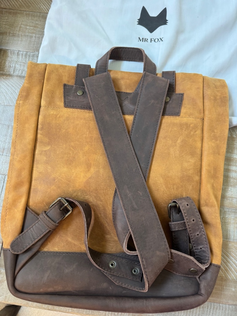 Mr Fox leather backpack handmade Mexico - Picture 5 of 6
